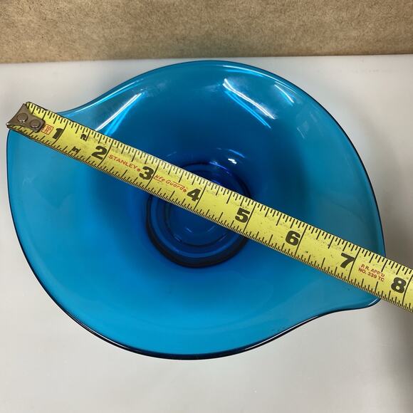 Viking Epic Line Bluenique Oblong Dish Bowl Freeform Art Glass - Picture 8 of 8